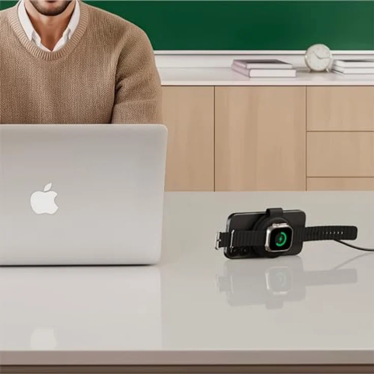 Satechi OntheGo 2-in-1 Wireless Charger, kompaktes Ladegerät mit Qi2 (15 W) für iPhone und Apple Watch, schwarz – Bild 2