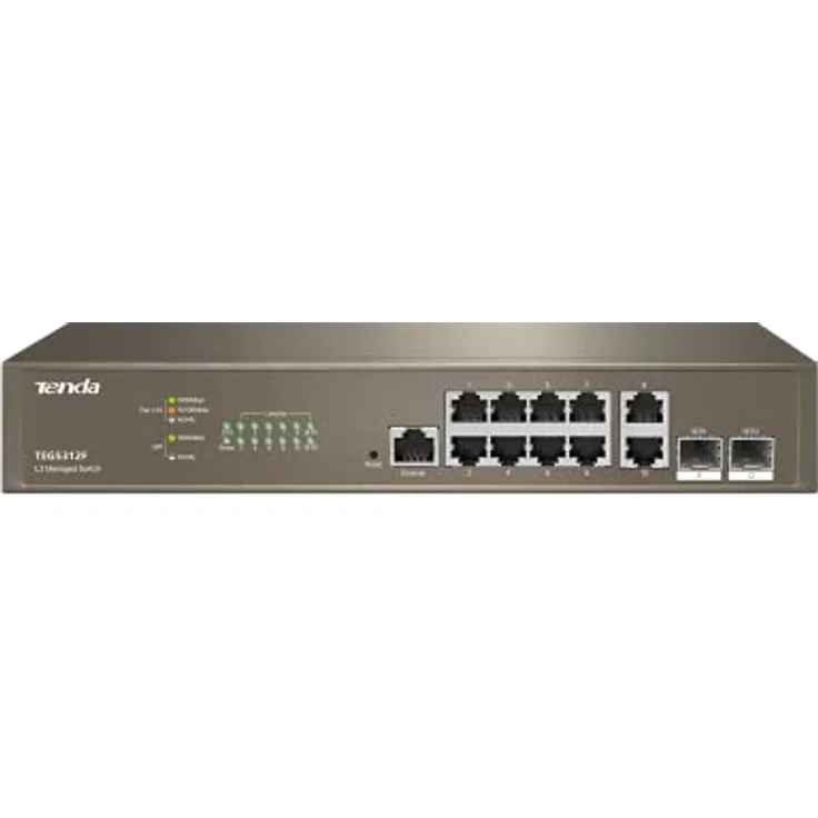 Tenda TEG5312F 10-Port Gigabit L3 Managed Switch Web-Managed LAN Switch Ethernet Switch mit 2 SFP-Ports (Vlan, QoS, IGMP-Snooping, 19 Zoll Rack-Montage, Metallgehäuse)