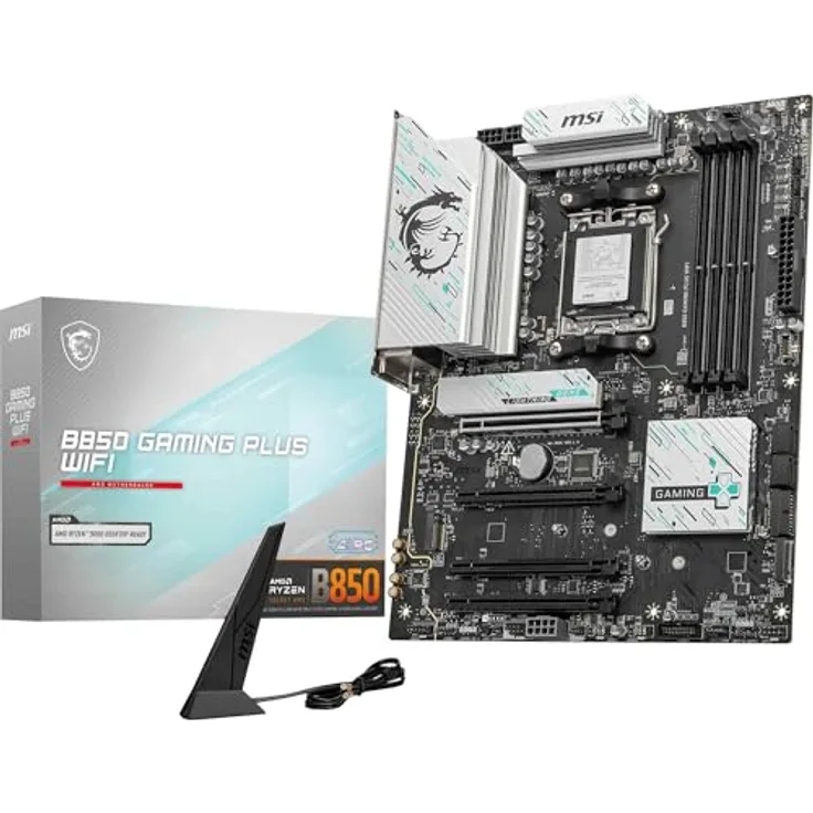 MSI B850 Gaming Plus WiFi Mainboard, ATX - Unterstützt AMD Ryzen 9000/8000/7000 Prozessoren, AM5 - DDR5 Memory Boost 8200+ MT/s (OC), PCIe 5.0 x16 & 4.0 x16, M.2 Gen5, Wi-Fi 7, 5G LAN - Schwarz