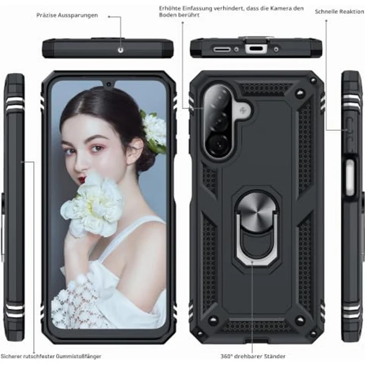 LeYi Hülle für Samsung Galaxy A17 5G, Militär Case mit Metall Ring, Stoßfest und Rutschfest, Schwarz, inkl. 2 Schutzgläser – Bild 2