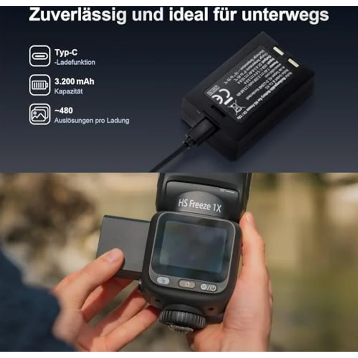 Rollei HS Freeze 1Xs Aufsteckblitz, 100W Speedlite mit 60GN, 1/55.600s, Touchdisplay, 3200 mAh Akku, TTL HSS, Schwarz – Bild 7