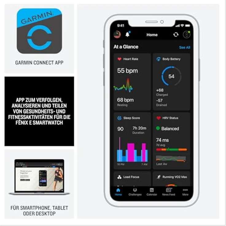 Garmin fēnix E 47mm Multisport-Smartwatch, 1,3" AMOLED Display, Topo-Karten, über 80 Sport-Apps, Music Pay – Bild 5
