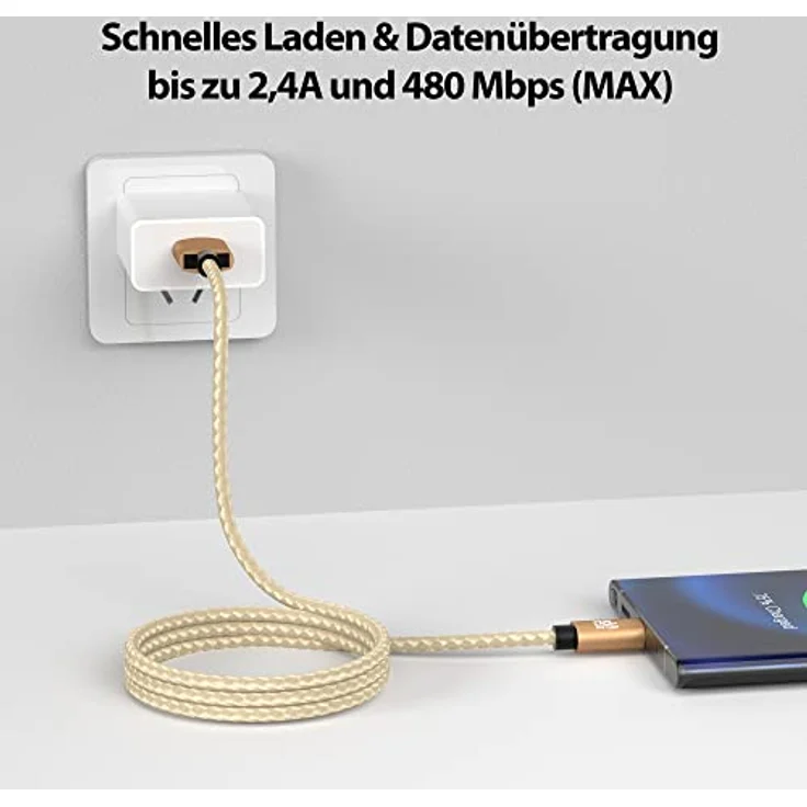JAMEGA USB-C Kabel Nylon Schnell Ladekabel, 2m, 5 Gbps, kompatibel mit Samsung, Huawei, HTC, LG, hohe Langlebigkeit, edles Design – Bild 2