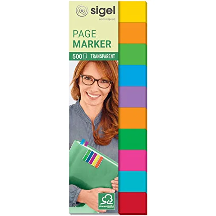 Sigel Notizzettel HN684, 10x50 Streifen, Multicolor transparente Haftmarker, farbsortiert