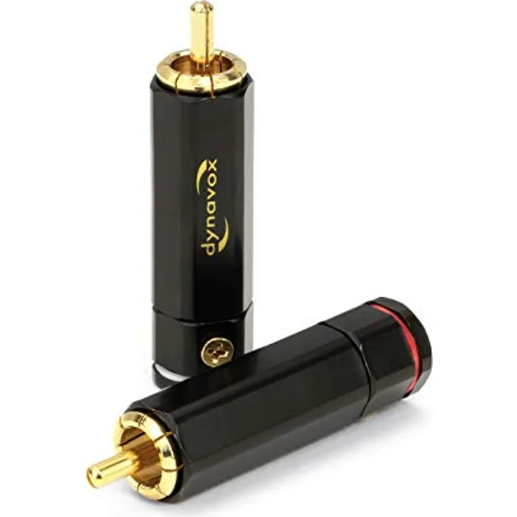 Dynavox High-End Cinch-Stecker 4er-Set, schwarz mit spezieller Hülsenkonstruktion und doppelter Schraub-Zugentlastung