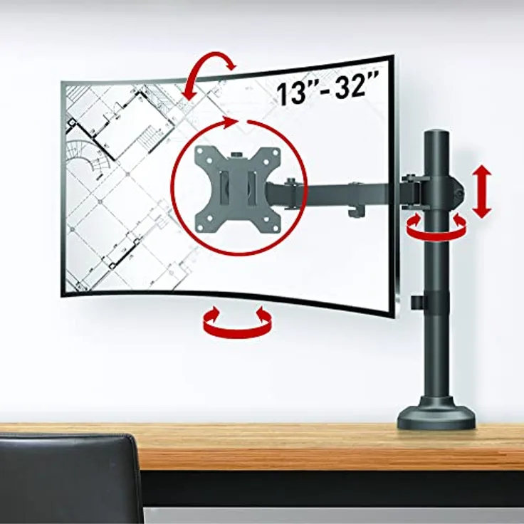 Barkan Monitor Halterung Einarm 13-32 Zoll LED/LCD Schreibtisch Bildschirm Halterung,Monitor Tischhalterung neigbar/schwenkbar/höhenverstellbar, Ergonomischer, hält bis 6.5Kg