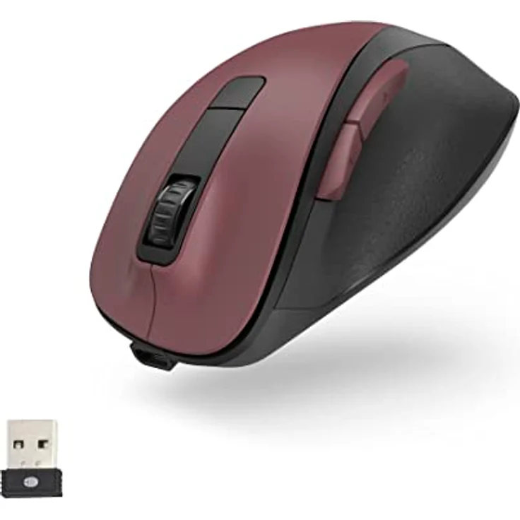 Hama ergonomische Maus (Funkmaus, 6 Tasten, 2,4GHz, BlueWave, 800/1200/1600dpi, optische Maus kabellos, wireless, Maus ergonomisch, Computermaus, für Laptop/PC, Akku, Rechtshänder) bordeaux rot – Bild 1