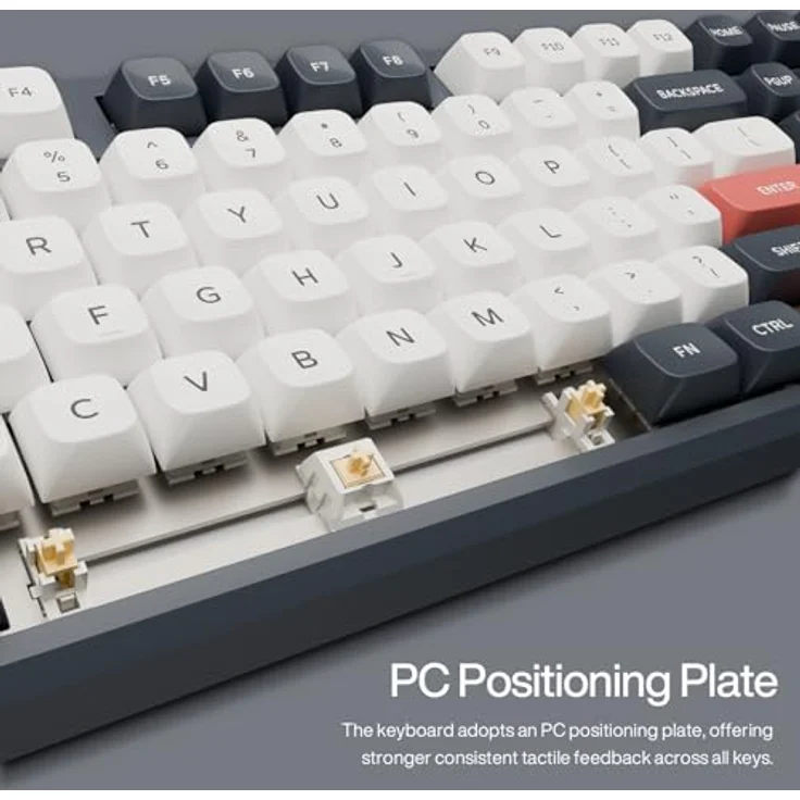 GK GAMAKAY TK101 98% Mechanische Gaming Tastatur mit Nummernpad Hot-Swap-fähig Bluetooth/2.4GHz/Wired RGB PBT Tastenkappen 101 Keys Gasket Gaming Tastatur (Weiß&Grau, Pluto Switch) – Bild 5
