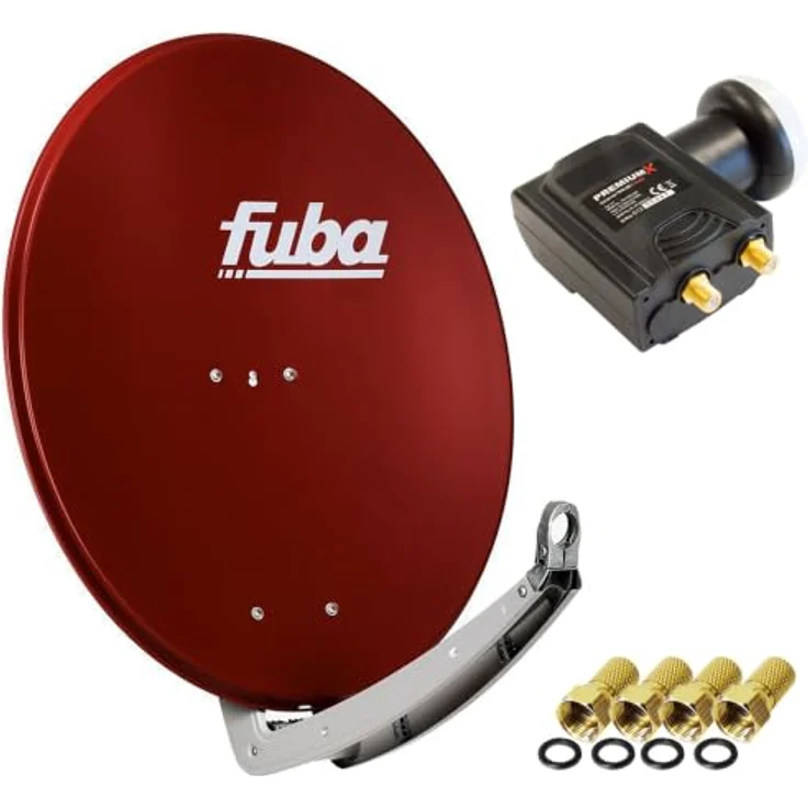 Fuba DAA 780 Satellitenantenne Aluminium, rot, 74x84 cm, HDTV, 3D, 4K, PremiumX DELUXE Twin LNB – Bild 1