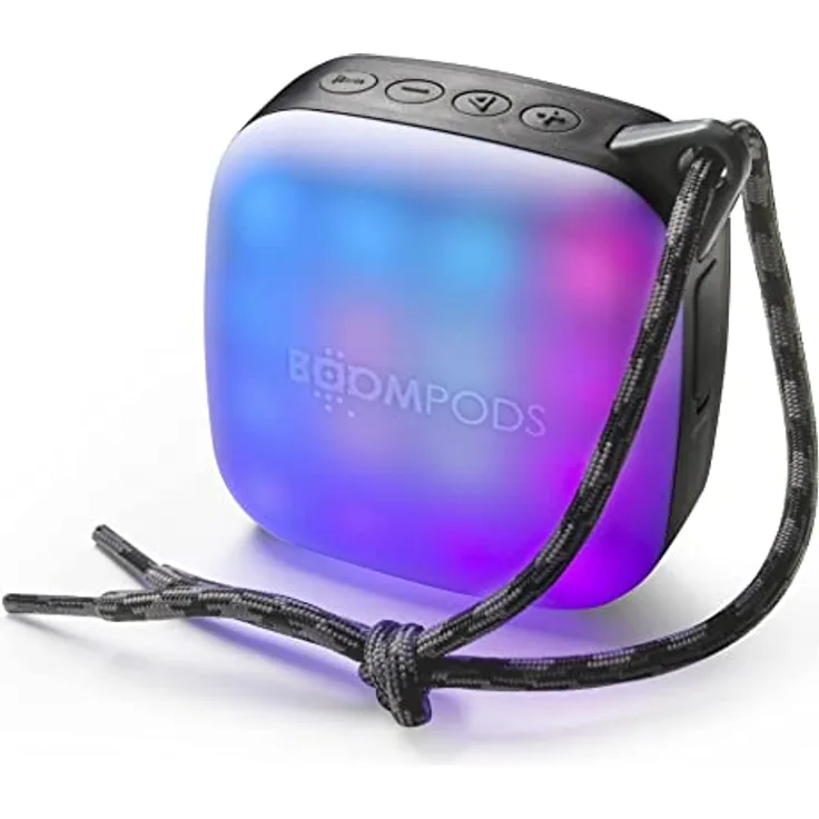 Boompods Rhythm Party Mini Lautsprecher - Nachhaltiger tragbarer Bluetooth Lautsprecher klein mit LED, hergestellt aus Ozean gebundenen Kunststoffen, IPX7 wasserdicht, 5 Std. Spielzeit, Reisen/Outdoor