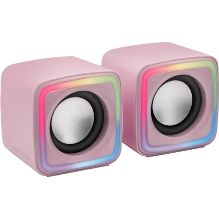 Mars Gaming MSCUBEP Rosa, Kompakte RGB Gaming-Lautsprecher, 8W DSP Soundprozessor, Lautstärkeregler – Bild 1