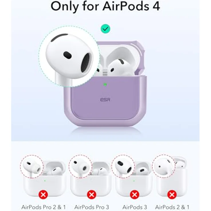 ESR AirPods 4 Hülle, kompatibel mit AirPods 4 Gen (2024), USB-C, kabelloses Laden, magnetischer Deckel, Schutzhülle mit Handschlaufe, Orbit Hybrid, Lila – Bild 2