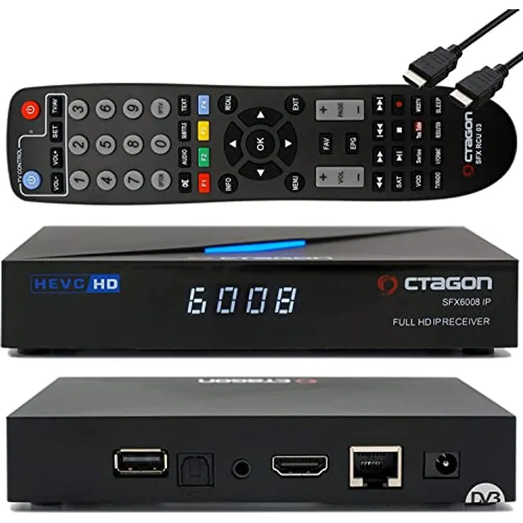 Octagon SFX6008 IP Full-HD H.265 HEVC, E2 Linux Set-Top Box & Smart Internet TV Receiver, Sat to IP TV Client Support, DLNA, YouTube, Web-Radio, HDMI, schwarz