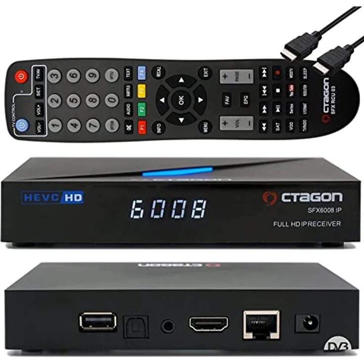 Octagon SFX6008 IP Full-HD H.265 HEVC, E2 Linux Set-Top Box & Smart Internet TV Receiver, Sat to IP TV Client Support, DLNA, YouTube, Web-Radio, HDMI, schwarz – Bild 1