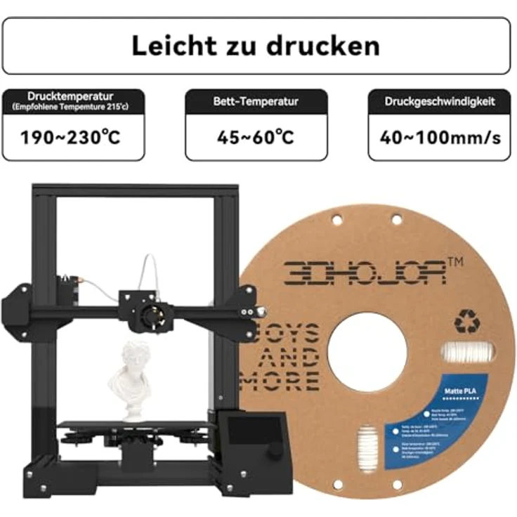 3DHoJor Matte PLA Filament 2KG Milchweiß, 1.75mm, hohe Zähigkeit, vakuumversiegelt – Bild 3