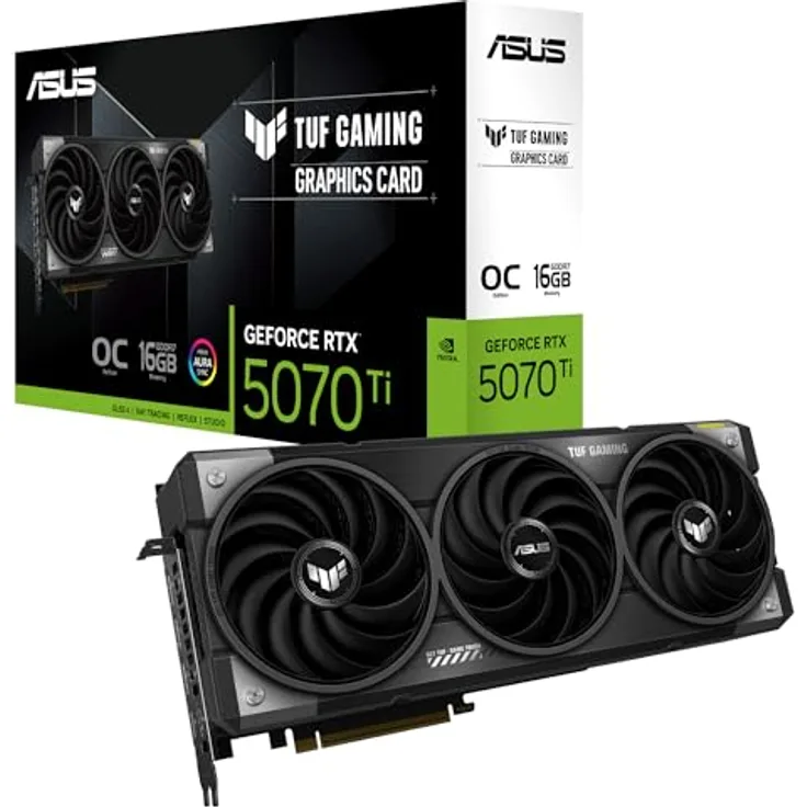 ASUS TUF Gaming GeForce RTX 5070 Ti 16GB GDDR7 OC Edition Gaming Grafikkarte, Nvidia GeForce RTX5070 Ti DLSS 4, 3,6-Slot Design, PCIe 5.0, 3x DisplayPort 2.1b, 2x HDMI 2.1b, TUF-RTX5070TI-O16G-GAMING