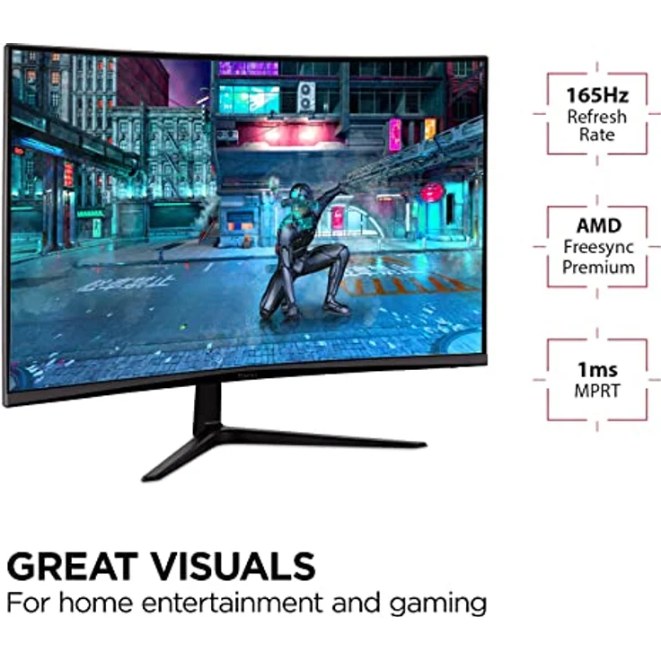 ViewSonic VX3218C-2K 32" QHD VA Curve Frameless Monitor, 165Hz, 1ms MPRT, 2 HDMI, DisplayPort, Speakers, FreeSync Premium, HDR10 - Hochwertiger Schwarz Monitor – Bild 2