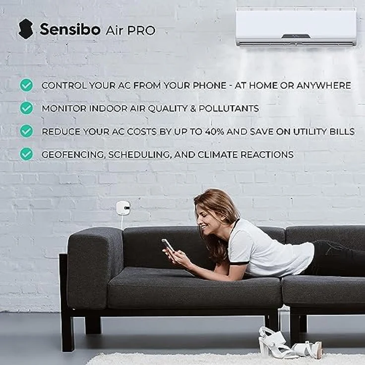 Sensibo Air PRO, Klimaanlagen-Steuerung & Luftqualitätssensor. Thermostat für Mini-Split, Fenster, tragbare AC. Sensor Temperatur & Luftfeuchtigkeit. Google, Alexa, Siri & Apple HomeKit kompatibel – Bild 2