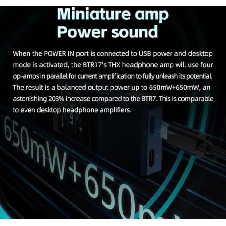FiiO BTR17, Bluetooth DAC und Kopfhörerverstärker mit 32-Bit-DAC, 10-Band-PEQ, Bluetooth 5.4, Schwarz – Bild 8