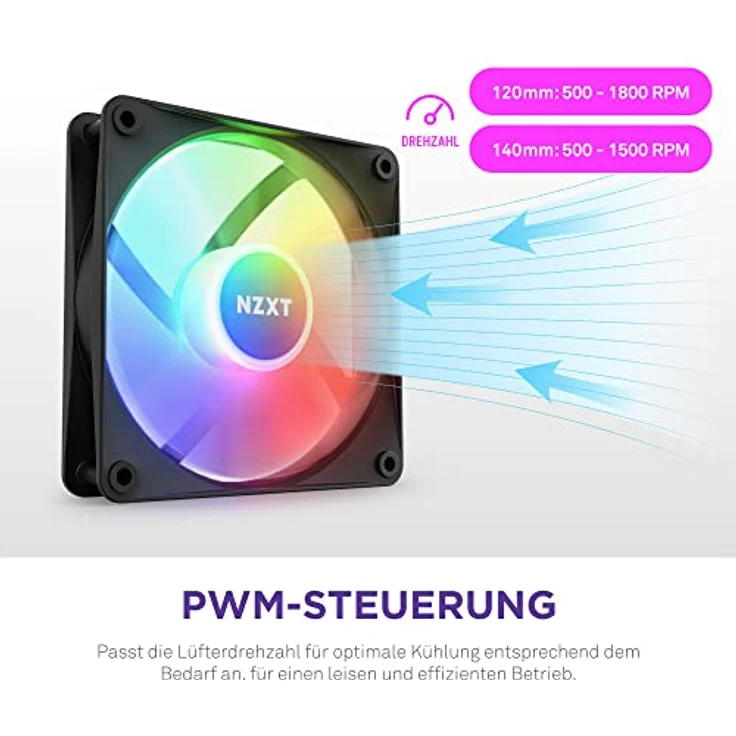 NZXT F120 RGB Core – 120 mm nabenmontierter RGB-Lüfter – 8 einzeln ansteuerbare LEDs – Halbtransparente Lüfterblätter – Hydrodynamisches Gleitlager – PWM-Steuerung – CAM-Software – Schwarz – Bild 5