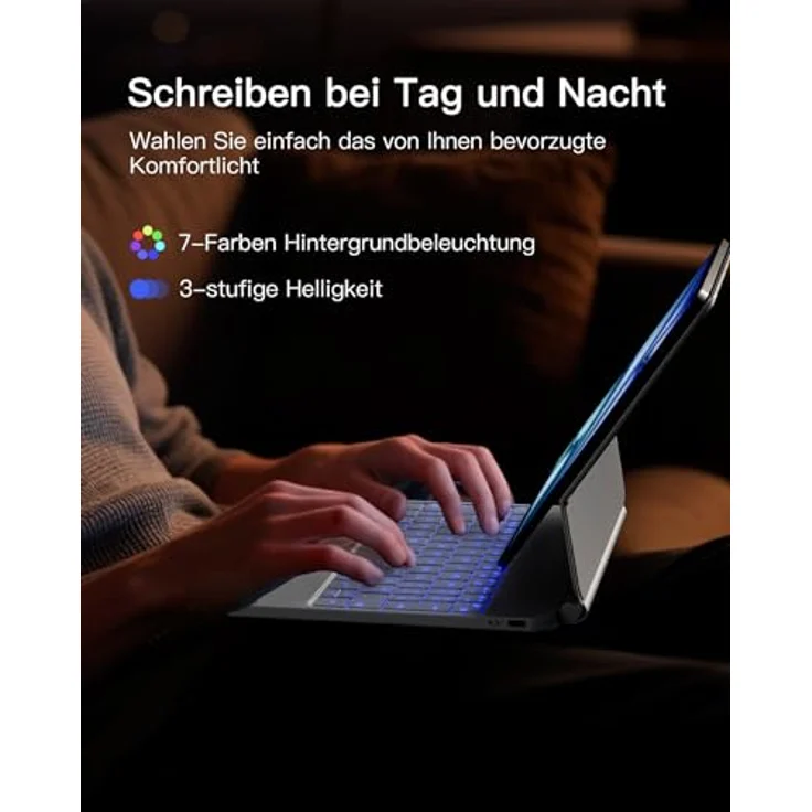 Inateck NeoMagic Magnetische Tastatur Hülle für iPad 10. Generation 10,9 Zoll und 11. Generation 2025 A16, mit Touchpad, 7-farbige Hintergrundbeleuchtung, magnetischem Schwebeständer und präzisem Trackpad, KB09119 – Bild 5