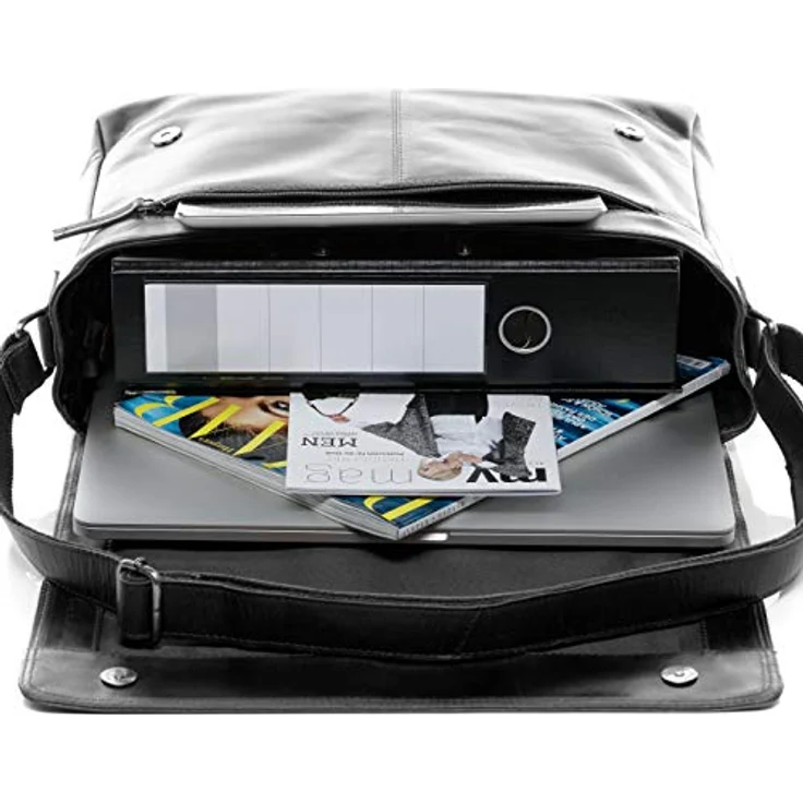 SID & VAIN Laptoptasche Messenger Bag Spencer aus Büffel-Leder I Business-Tasche XL für Herren 15 Zoll extra Laptop-Hülle I Umhängetasche grau handgefertigt – Bild 5