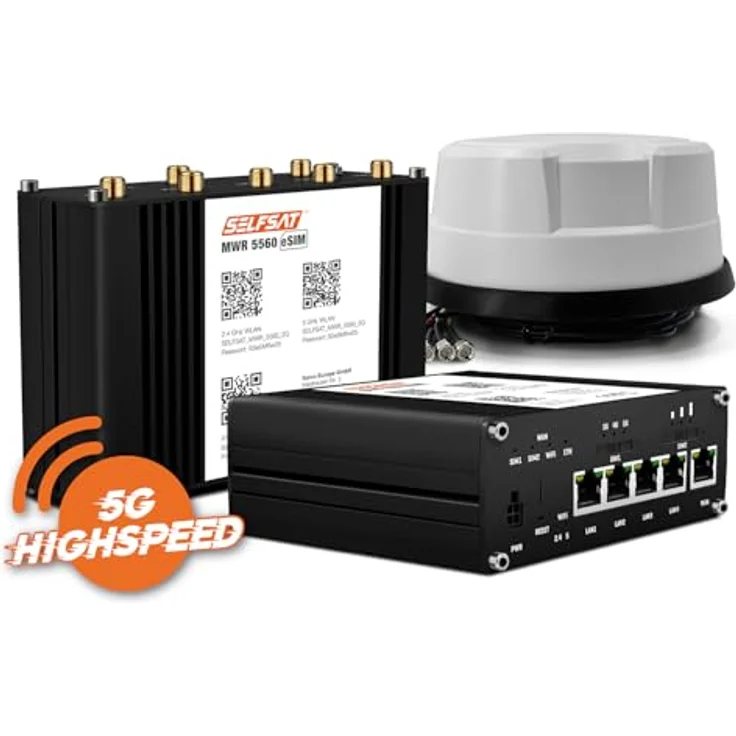 SelfSat MWR 5560 eSIM 5G Cat 19 WLAN Router bis 3,4 Gbps, Panorama Antenne, weiß, GPS-Ortung, VPN-fähig – Bild 2