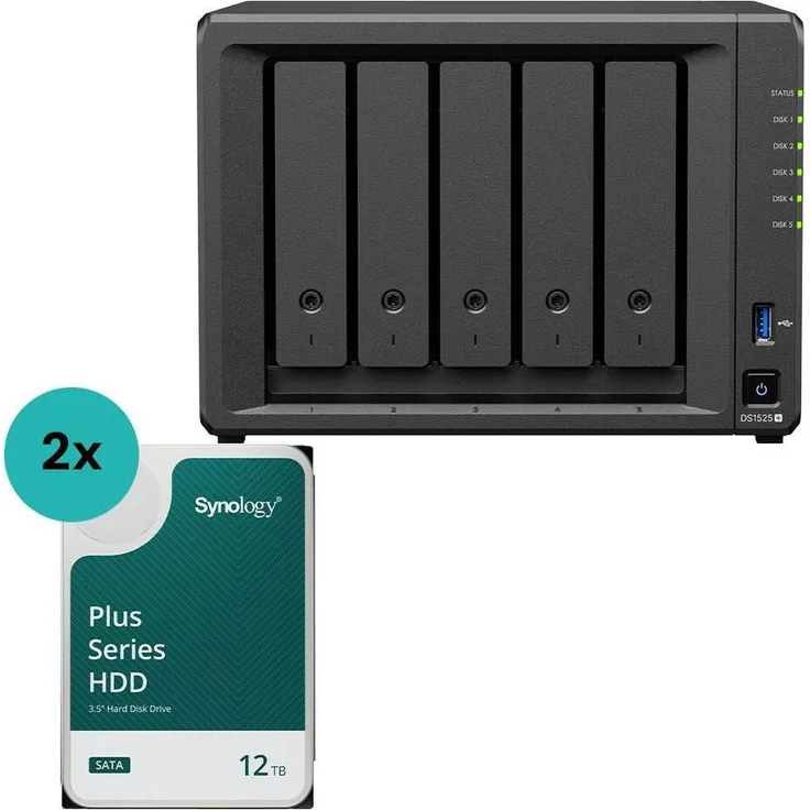 Synology DiskStation DS1525+, 5 Einschübe NAS-Server Leergehäuse mit bis zu 24 TB Kapazität und benutzerfreundlicher Verwaltung
