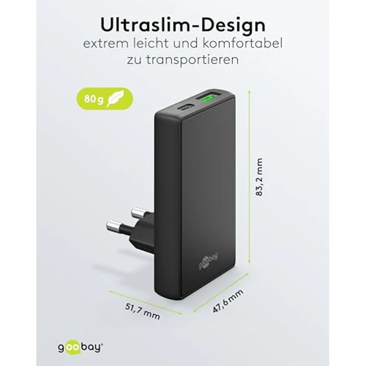 Goobay USB-C PD GaN Dual-Schnellladegerät 45 W, ultraflaches 90°-Design, Schwarz – Bild 5