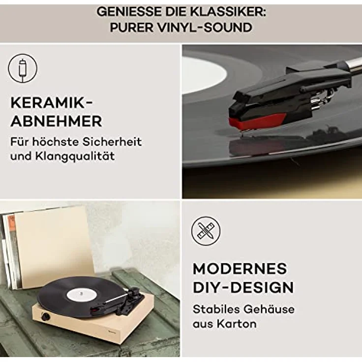 Auna Retro Plattenspieler Set, Do-it-Yourself Vinyl-Player mit Lautsprechern, 3 Geschwindigkeiten, Bluetooth und Auto-Stopp-Funktion – Bild 5