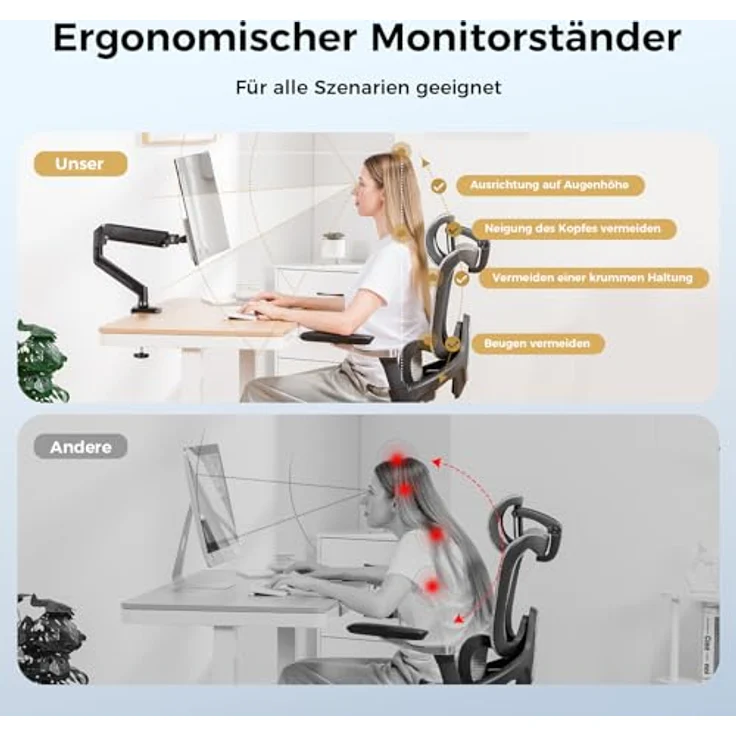 GTPLAYER Monitor Halterung für 13 bis 32 Zoll Bildschirme, Einzelner Monitorarm Ständer mit Höhenverstellung, Neigungen und mehr - VESA 75 & 100 mm – Bild 2