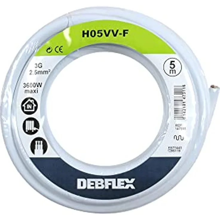 Debflex 147311 Spule, Kunststoffmantelleitung HO5VV-F 3G2,5, 5 m, weiß