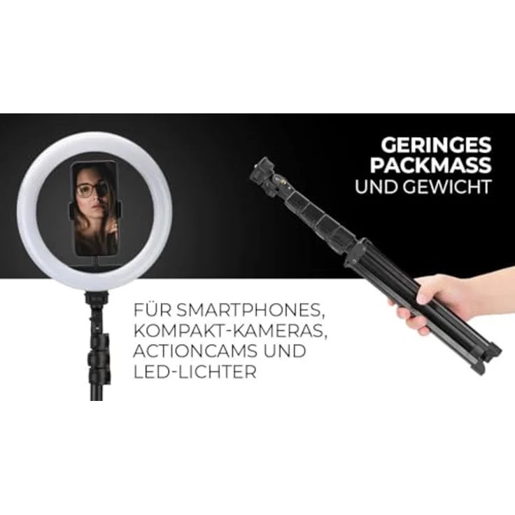 Rollei Comfort Max 2, Stativ mit 360° drehbarem Kopf, verstellbarer Höhe von 46,5 bis 157 cm, inkl. Smartphone-Halterung und Bluetooth-Fernbedienung – Bild 7