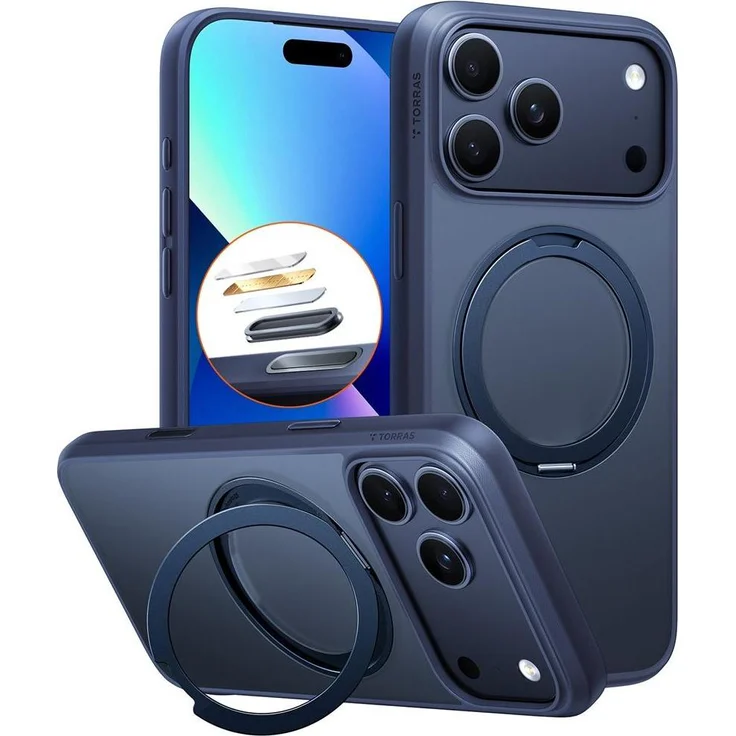 Torras Ostand Pro Series iPhone 17 Pro Max, Smartphone Hülle mit 360°-Standring und MagSafe-Kompatibilität, Blau