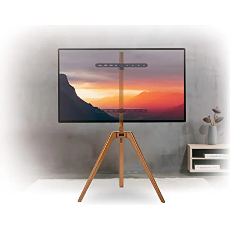 mywall TV Standfuß HT23L, TV-Ständer für Bildschirme 45-65 Zoll, TV Bodenständer aus rustikalem Massivholz in Nussbaum Optik, Universaler TV-Ständer mit Belastung bis zu 40 kg – Bild 3