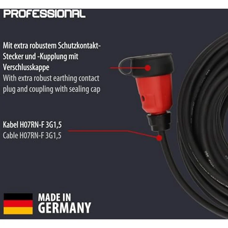 Brennenstuhl Verlängerungskabel 9161250110, 25 m H07RN-F, 16 A, robust, schwarz/rot, IP44 spritzwassergeschützt, für Baustellen- und Außeneinsatz – Bild 2
