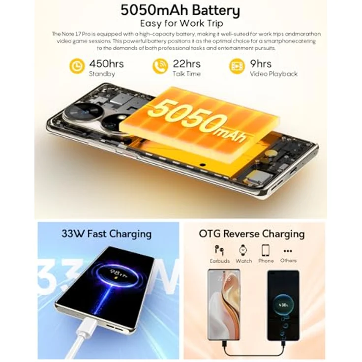 Ulefone Note 17 Pro Smartphone Ohne Vertrag, 24GB+256GB 108MP+32MP Octa Core MTK G99 6,78" FHD+ AMOLED 120Hz Handy Android 13 33W 5050mAh 4G Dual SIM Fingerabdruck ID NFC 2 Jahre Garantie - Schwarz – Bild 4