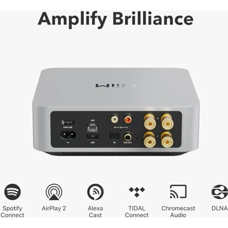 WiiM Amp: Multiroom-Streaming-Verstärker mit AirPlay 2, Chromecast, HDMI & Sprachsteuerung - Streamen Sie Spotify, Amazon Music, Tidal & mehr - Silber – Bild 2