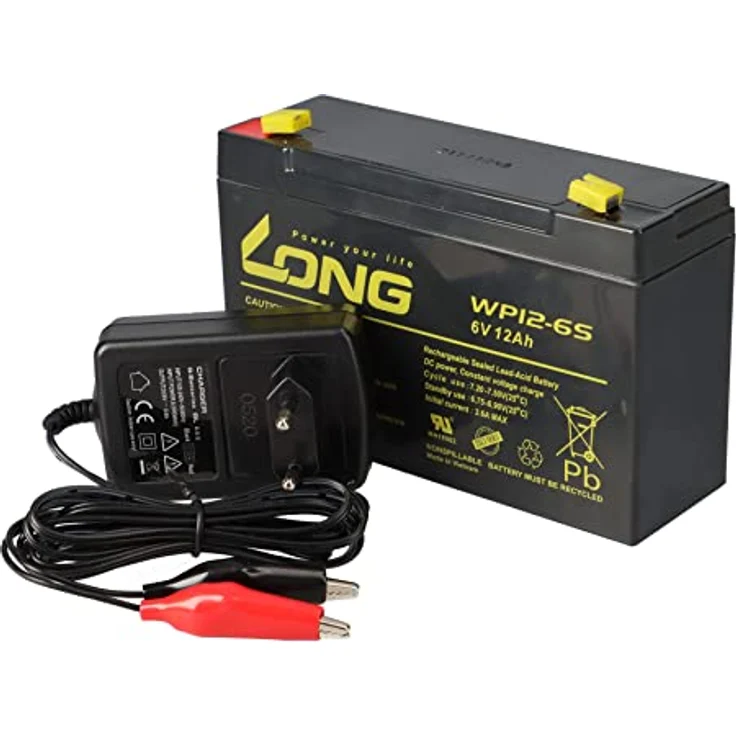 Akkuman.de AGM BLEI AKKU Batterie 6V 12Ah + LADEGERÄT Set, Kung Long WP12-6s, 6Volt, wartungsfrei, inkl. 3-Stufen-Ladegeräte, für Kinderauto Notstrom UVM. – Bild 5