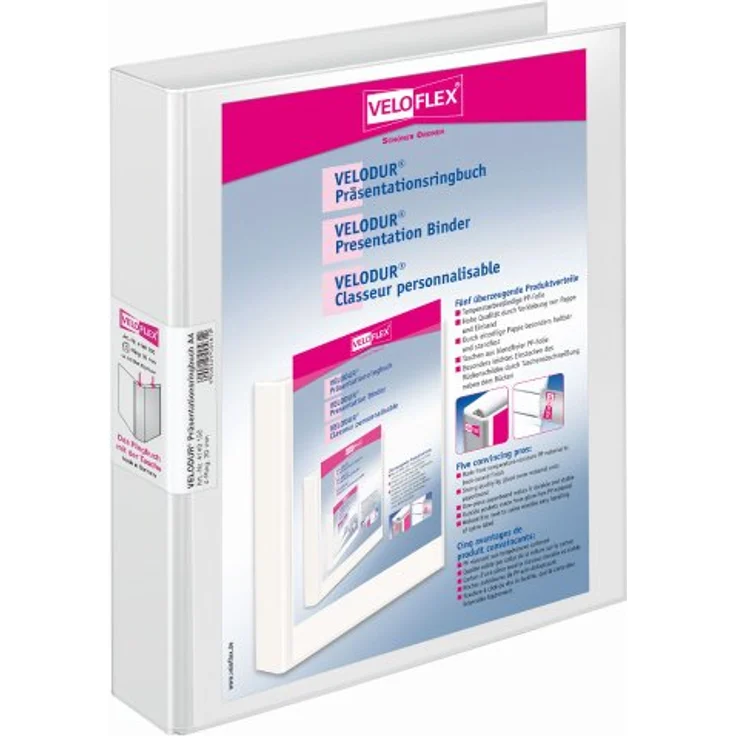 VELOFLEX Aktenordner Präsentationsringbuch VELODUR® 46 mm Rückenbreite, DIN A4, Buchbinderisch verarbeitet, temperaturbeständig, einteilige Pappe, Rückentasche für einfaches Einstecken (Farbe: nicht spezifiziert) – Bild 2