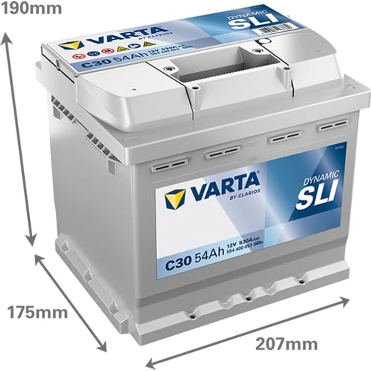 VARTA C30 Silver Dynamic 54Ah 530A Autobatterie, wartungsfrei, hohe Startleistung, Maße 207 x 175 x 190 mm – Bild 3