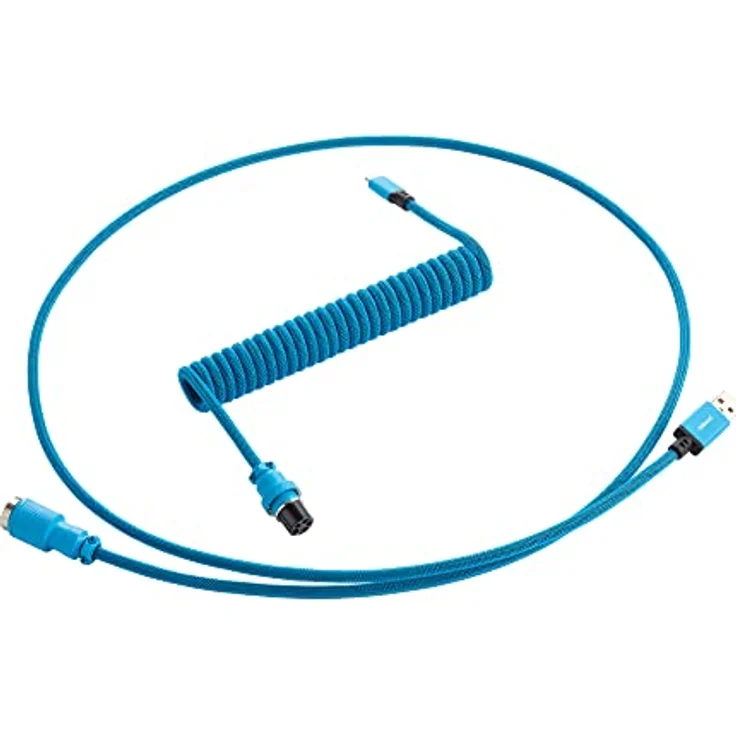 CableMod Pro Coiled Keyboard Cable - Spiralkabel für Tastatur Micro USB auf USB Typ A - Gaming Tastaturkabel 1,5m Lange - Hohe Lebensdauer - Aviator Stecker - Blau – Bild 1