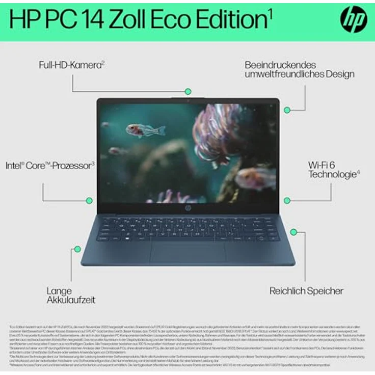 HP Laptop 14-ee0035ng | 14" FHD-Display | Intel Core i3-1315U | 8 GB DDR4 RAM | 512 GB SSD | Intel Iris Xᵉ-Grafikkarte | Windows 11 Home | Blau – Bild 2