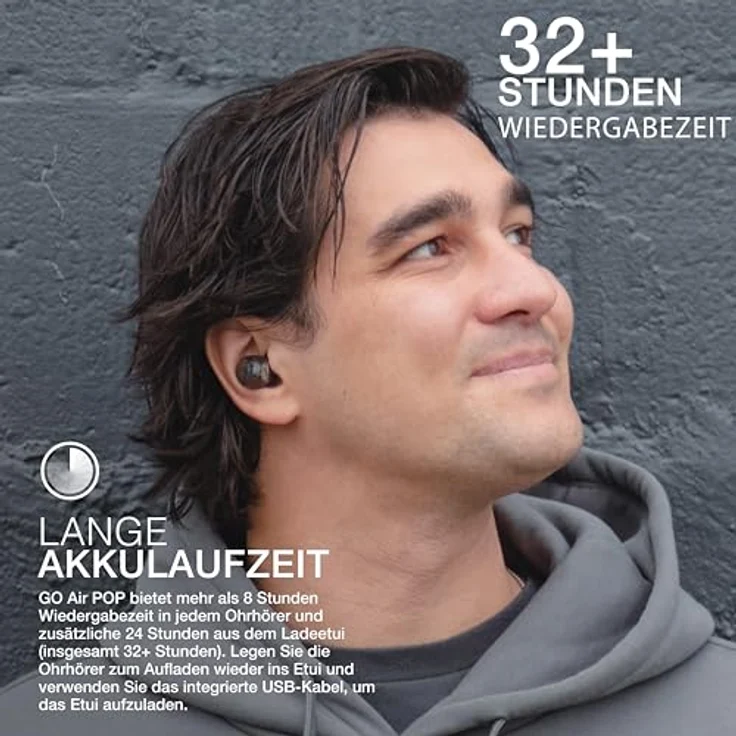 JLab Audio Go Air Pop Kopfhörer, Schwarz, kabellos mit 8 h Spielzeit – Bild 2