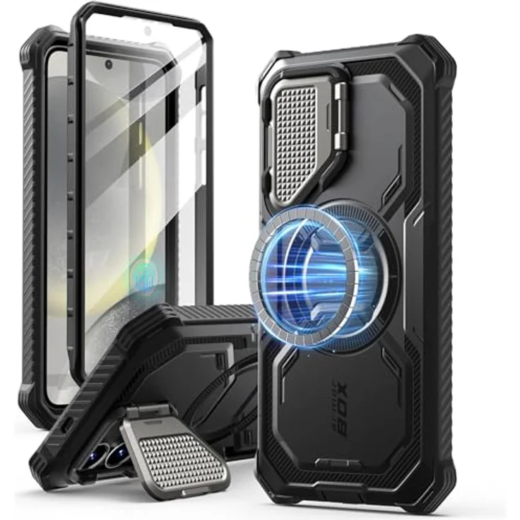 i-Blason Armorbox für Samsung Galaxy S25, 360° Bumper Case mit Magsafe, Kameraschutz, integrierten Displayschutz und Ständer, schwarz – Bild 1