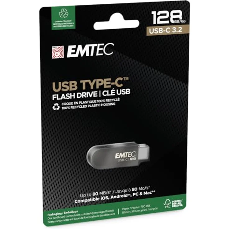 Emtec USB3.2 Typ-C Single C280, 128 GB, Kompakter USB-Stick mit exklusivem drehbarem Design, Schwarz – Bild 3