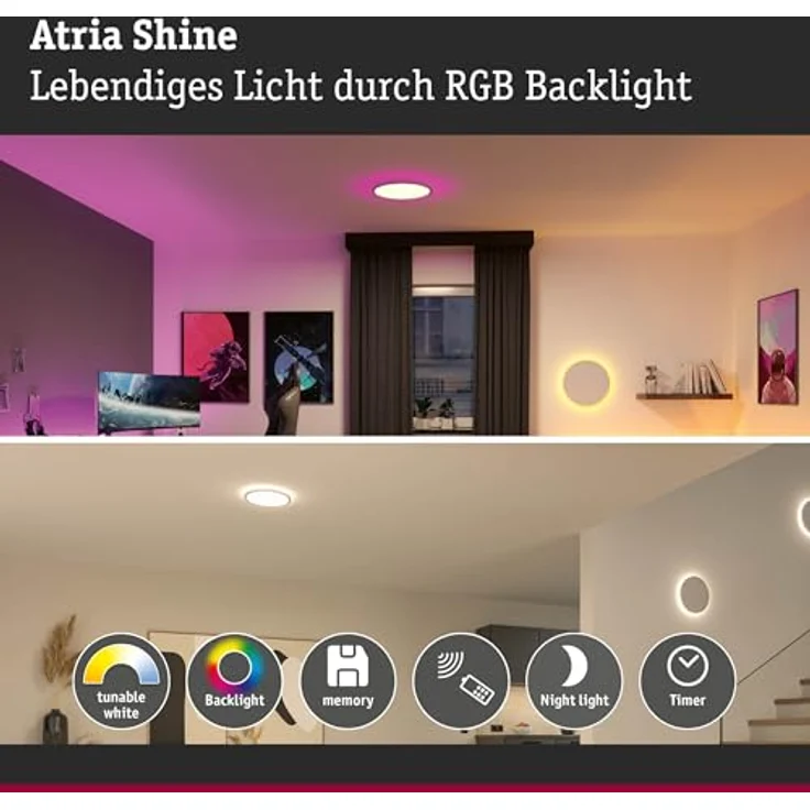 Paulmann Panel Atria Shine SepSwitch 19W TunW RGB 290mm Weiß Kunststoff Smarte Deckenbeleuchtung mit separater Front- und Backlight-Technik von Paulmann – Bild 2