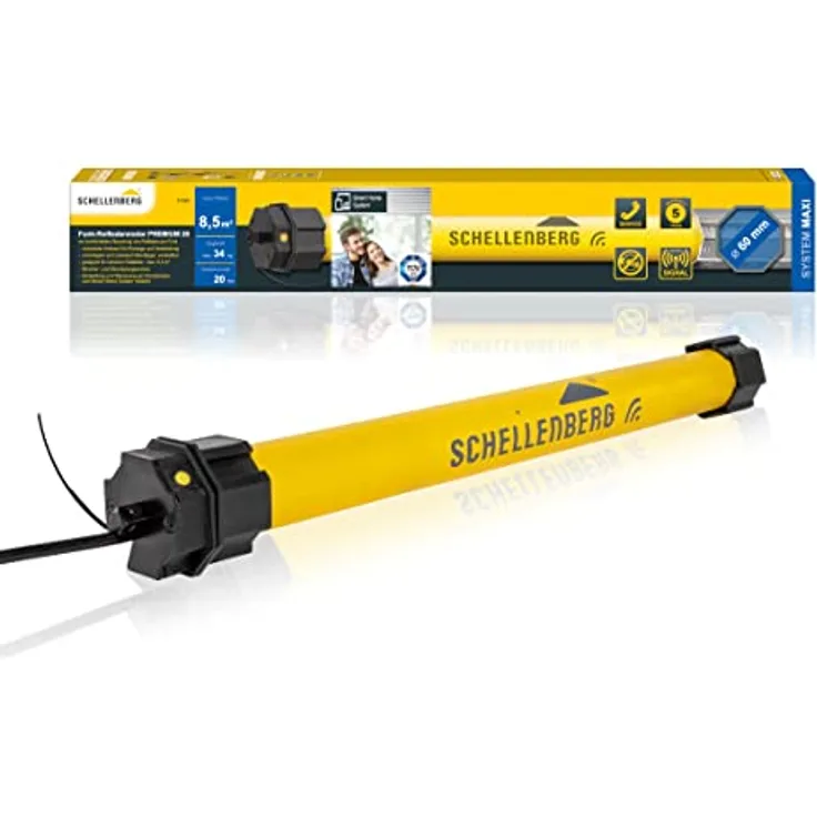 Schellenberg Funk-Rolladenmotor PREMIUM 20 Nm Maxi, geeignet für 60 mm Achtkantwelle, Smart Home-kompatibel mit Hinderniserkennung