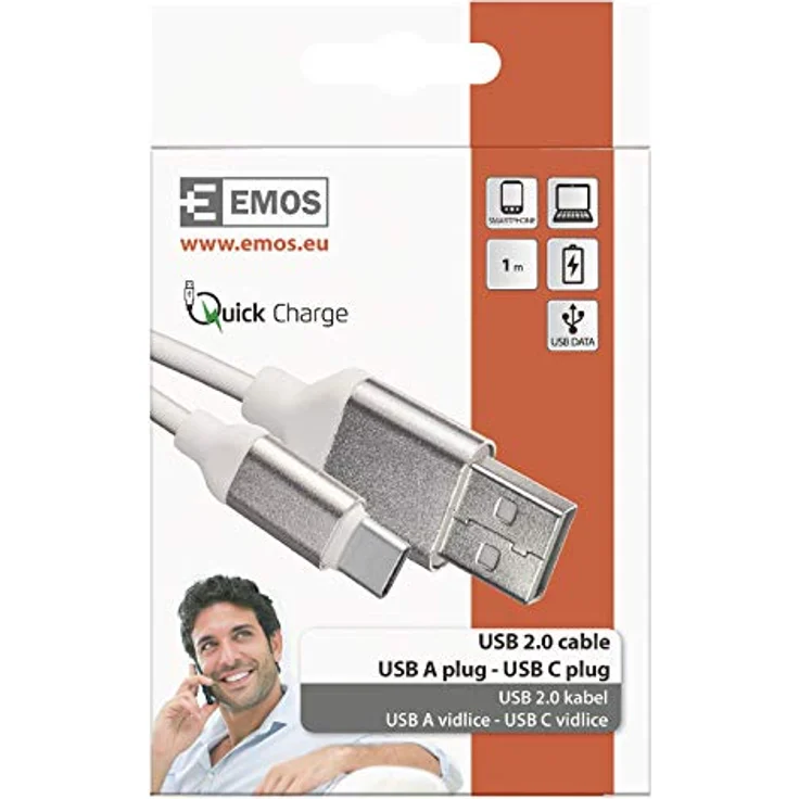 EMOS USB-C Schnelladekabel auf USB 2.0, Quick-Charge 2,4 A Ladekabel Typ C für Schnelladen und Datenübertragung 480 Mbit/s, 1 m, weiß – Bild 2