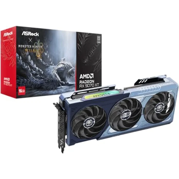 ASRock RX 9070XT 16GB Monster Hunter Wilds Edition, Grafikkarte mit GDDR6, 3 Lüfter, 4K Gaming, Raytracing, RGB-Beleuchtung